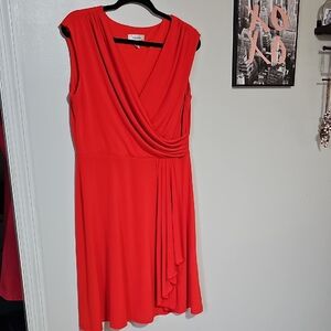 ​Dressbarn Orange Faux Wrap Ruched Knee-Length Dress - Size 14